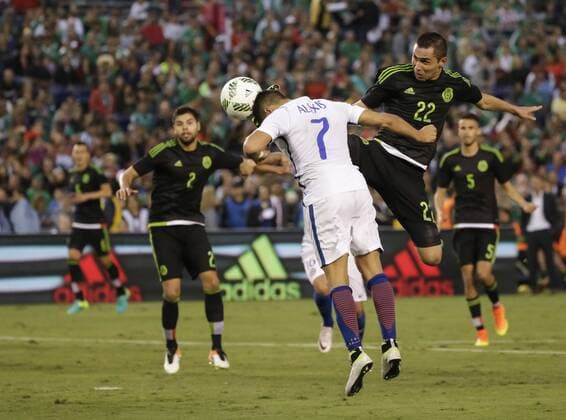 June 01, 2016: Chilean 7 Alexis Sanchez heads the ball just outside of the goal frame during an international soccer match between Mexico and Chile at Qualcomm Stadium in San Diego, California. Soccer 2016: Mexico vs Chile JUN 01 - ZUMAc04_