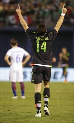 June 01, 2016: Mexican Forward 14 Javier Chicharito Hernandez celebrates the game winning goal during an international soccer match between Mexico and Chile at Qualcomm Stadium in San Diego, California. Mexico defeats Chile 1-0. Soccer 2016: Mexico vs Chile JUN 01 - ZUMAc04_