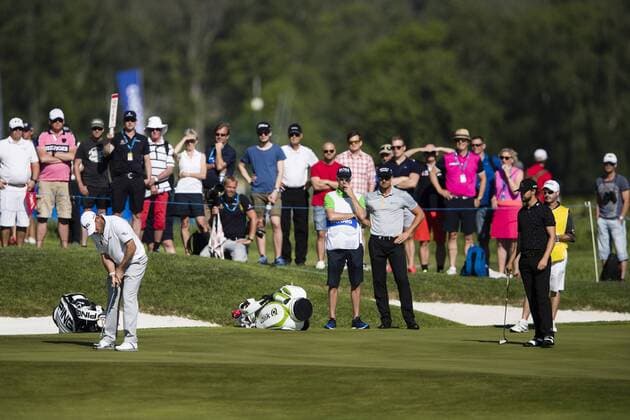 Golf, Nordea Masters, Tag 1 160602 Lee Westwood, England, Henrik Stenson, Sverige och Rikard Karlberg, Sverige under dag ett av golftävlingen Nordea Masters den 2 juni 2016 i Stockholm.  Copyright: ANDREASxLxERIKSSON BB160602AE009