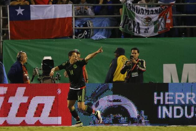 Friendly football match 2016. Mexico s player Javier Hernandez celebrates after scoring against Chile during the friendly football match at the Qualcomm stadium in San Diego, USA. 01 06 2016 AndresxPina Photosport Mexico v Chile, partido amistoso 2016. 