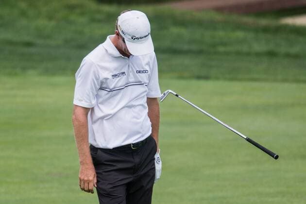 June 2, 2016 - Dublin, Ohio, U.S - John Senden tosses his club after his second shot from the 18th fairway in the first round of The Memorial Tournament at Muirfield Village Golf Club, Dublin, Ohio. PGA Golf Herren 2016 - The Memorial Tournament - First Round - ZUMAs304