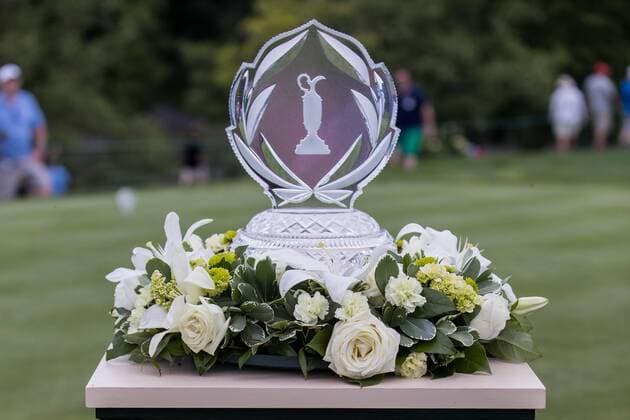 June 2, 2016 - Dublin, Ohio, U.S - The Memorial Trophy on display at the first tee during the first round of The Memorial Tournament at Muirfield Village Golf Club, Dublin, Ohio. PGA Golf Herren 2016 - The Memorial Tournament - First Round - ZUMAs304