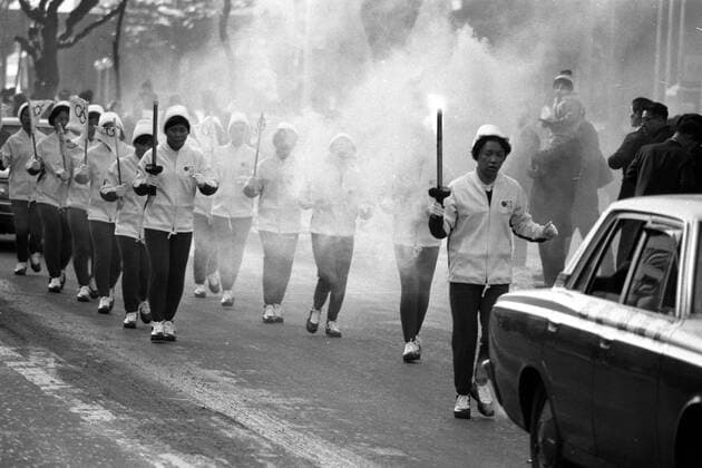 Fackellauf nach Sapporo zu den Olympischen Winterspiele 1972