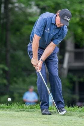 June 4, 2016 - Dublin, Ohio, U.S - Phil Mickelson chips from the edge of the eighth green during the third round of The Memorial Tournament at Muirfield Village Golf Club, Dublin, Ohio. Golf 2016 - The Memorial Tournament - Third Round - ZUMAs304
