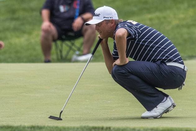 June 4, 2016 - Dublin, Ohio, U.S - Matt Jones lines up his putt on the 17th green during the third round of The Memorial Tournament at Muirfield Village Golf Club, Dublin, Ohio. Golf 2016 - The Memorial Tournament - Third Round - ZUMAs304