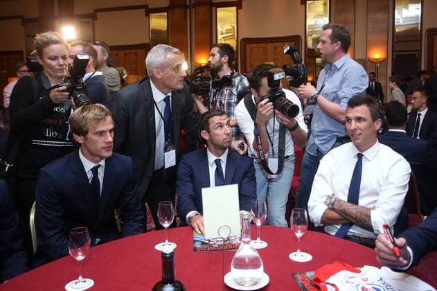 Award Soccer Oscar 06.06.2016., Zagreb, Croatia - The Westin Hotel was held awards ceremony Soccer Oscar organized by the Football union and Croatian newspapers Sportske novosti News). Ivan Strinic, Darijo Srna, Mario Mandzukic.  IgorxKralj PIXSELL