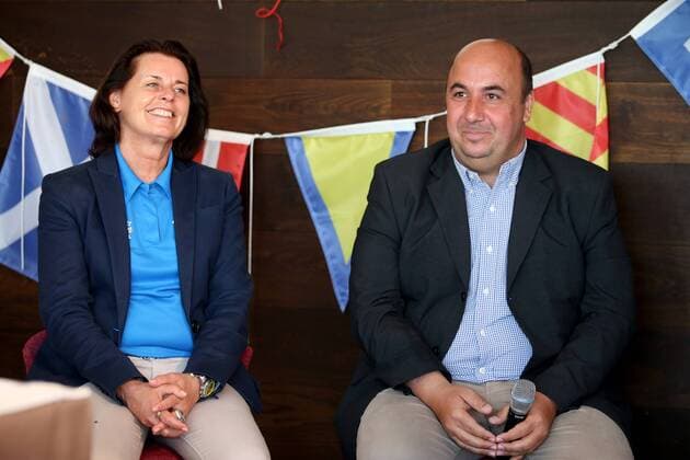 GOLF - PGA Golf Herren Lyoness Open, preview ATZENBRUGG,AUSTRIA,07.JUN.16 - GOLF - PGA European Tour, Lyoness Open, Diamond Country Club, preview, press conference PK Pressekonferenz Image shows Silvia Kelemen Weihs (Lyoness) and CEO Ali A. Al-Khaffaf (Golf Open Event GmbH). GEPAxpictures xDanielxGoetzhaber