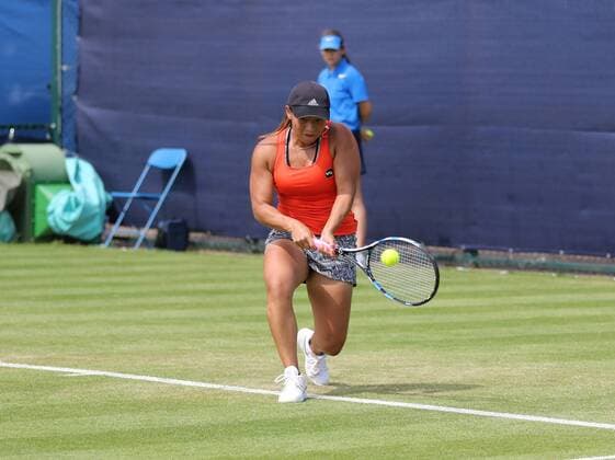 07.06.2016. Nottingham Tennis Centre, Nottingham, England. Aegon WTA Tennis Damen Nottingham Open Day 4. Tara Moore of Great Britain concentrates on a backhand return xDavidxKissmanx  ActionPlus11746188