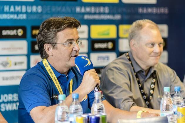 Hannes Jagerhofer am Mikrofon FiVB Worldtour Major Hamburg