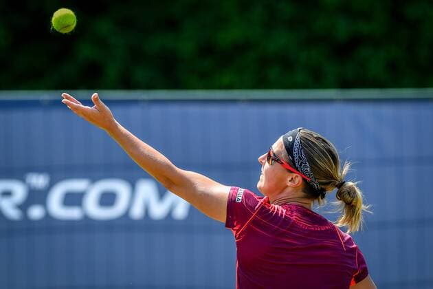 Belgian Kirsten Flipkens pictured in action during a tennis game between Belgian Kirsten Flipkens WTA Tennis Damen 61) and Japanese Risa Ozaki (WTA 124) in the first round of the women s singles at the Ricoh Open WTA tennis tournament in Rosmalen, the Netherlands, Tuesday 07 June 2016. LUCxCLAESSEN  x04866916x