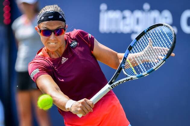 Belgian Kirsten Flipkens pictured in action during a tennis game between Belgian Kirsten Flipkens WTA Tennis Damen 61) and Japanese Risa Ozaki (WTA 124) in the first round of the women s singles at the Ricoh Open WTA tennis tournament in Rosmalen, the Netherlands, Tuesday 07 June 2016. LUCxCLAESSEN  x04866915x