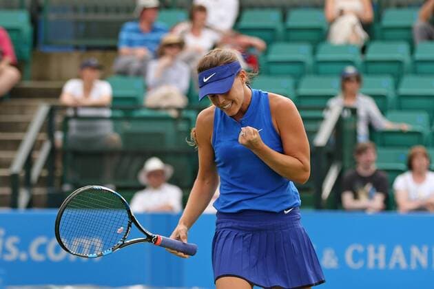 07.06.2016. Nottingham Tennis Centre, Nottingham, England. Aegon WTA Tennis Damen Nottingham Open Day 4. Fist pump from Michelle Larcher De Brito of Portugal on her way to victory over Laura Robson of Great Britain on centre court xDavidxKissmanx  ActionPlus11746303