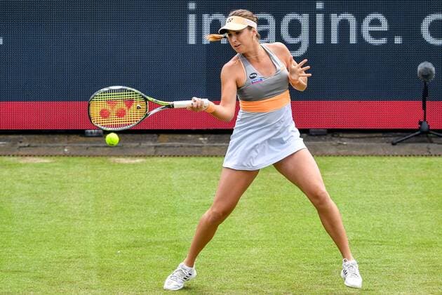 Swiss Belinda Bencic pictured in action during a tennis game between Belgian Alison Van Uytvanck WTA Tennis Damen 132) and Swiss Belinda Bencic (WTA 8) in the first round of the women s singles at the Ricoh Open WTA tennis tournament in Rosmalen, the Netherlands, Tuesday 07 June 2016. LUCxCLAESSEN  x04867083x