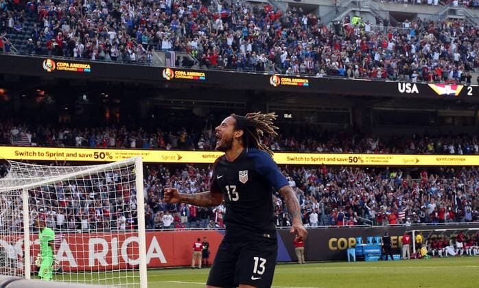 Copa America, USA - Costa Rica June 7, 2016 - Chicago, IL, USA - United States midfielder Jermaine Jones (13) celebrates his goal against Costa Rica during the first half on Tuesday, June 7, 2016, at Soldier Field in Chicago. Strong defense, timely offense give US much-needed 4-0 win over Costa Rica - ZUMAm67_