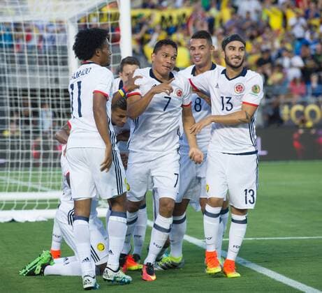PASADENA, June 7, 2016 -- Colombia s Carlos Bacca (C) celebrates a goal during the Copa America Centenario Group A match between Colombia and Paraguay at Rose Bowl Stadium in Pasadena, California, the United States, June 7, 2016. ) (SP)U.S.-PASADENA-COPA AMERICA-GROUP A-COL VS PAR YangxLei 