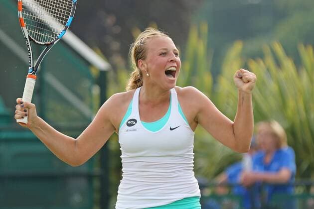 08.06.2016. Nottingham Tennis Centre, Nottingham, England. Aegon WTA Tennis Damen Nottingham Open Day 5. Anett Kontaveit of Estonia shows great delight on winning her second round match against Caroline Wozniacki of Denmark xDavidxKissmanx  ActionPlus11746550