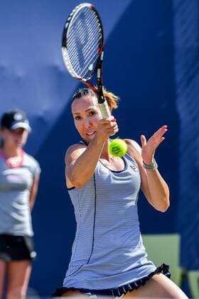 Serbian Jelena Jankovic pictured in action during a tennis game between Belgian Alison Van Uytvanck and Jelena Jankovic versus Croatian Darija Jurak and Australian Anastasia Rodionova during the quarter finals of the women s doubles tournament at Ricoh Open WTA Tennis Damen tennis tournament in Rosmalen, the Netherlands, Thursday 09 June 2016. LUCxCLAESSEN  x04868459x