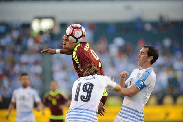 June 9, 2016 - Philadelphia, Pennsylvania, U.S - SALMON RONDON (9) of Venezuela in action against Uruguay s GASTON SILVA (19) during the Copa America match held at Lincoln Financial Field. Soccer 2016-Copa America-Uruguay Vs Venezuela - ZUMArf1_