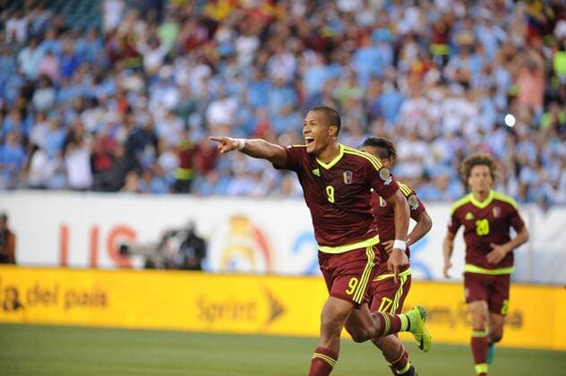 June 9, 2016 - Philadelphia, Pennsylvania, U.S - SALMON RONDON (9) of Venezuela celebrates after scoring a goal against Uruguay during the Copa America match held at Lincoln Financial Field. Soccer 2016-Copa America-Uruguay Vs Venezuela - ZUMArf1_