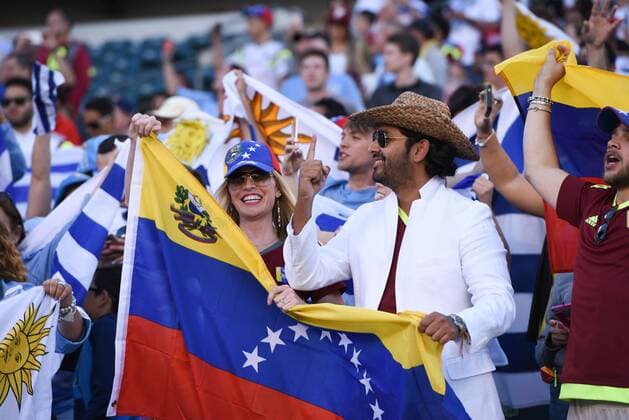 June 9, 2016 - Philadelphia, Pennsylvania, U.S - Fans of Venezuela cheer on their team during the Copa America match held at Lincoln Financial Field in Philadelphia Pa Soccer 2016-Copa America-Uruguay Vs Venezuela. - ZUMArf1_