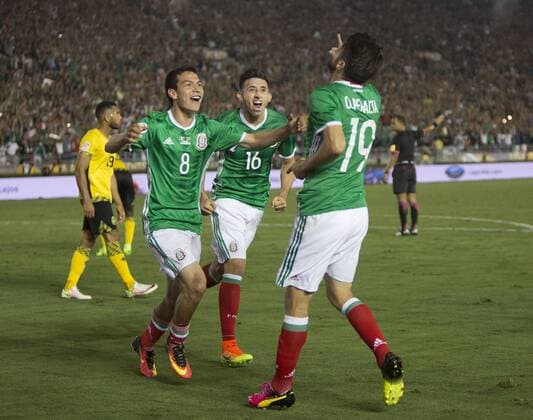 June 9, 2016 - Pasadena, California, U.S - Oribe Peralta 19 of Mexico celebrates after scoring a goal during their match against Jamiaca in the Copa America Centenario 2016 football tournament held in Pasadena, California on Thursday June 9, 2016. Mexico wins 2-0. Mexico vs. Jamaica - ZUMAp124