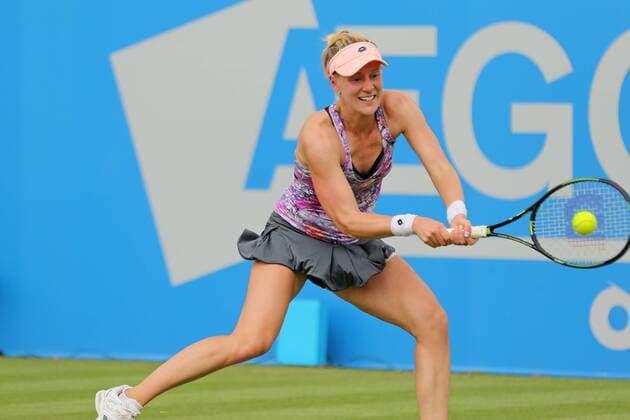 10.06.2016. Nottingham Tennis Centre, Nottingham, England. Aegon WTA Tennis Damen Nottingham Open Day 7. Backhand from Alison Riske of USA xDavidxKissmanx  ActionPlus11746947