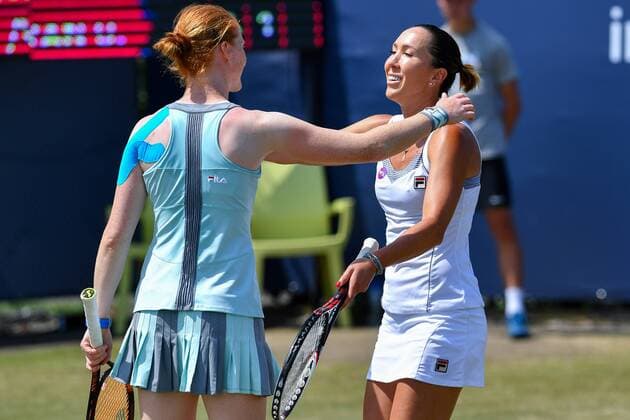 Belgian Alison Van Uytvanck and Serbian Jelena Jankovic pictured after a tennis game between Belgian Alison Van Uytvanck and Jelena Jankovic versus Swiss Xenia Knoll and Serbian Aleksandra Krunic during the semi finals of the women s doubles tournament at Ricoh Open WTA Tennis Damen tennis tournament in Rosmalen, the Netherlands, Friday 10 June 2016. LUCxCLAESSEN  x04868877x