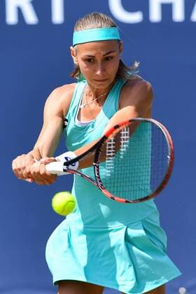 Serbian Aleksandra Krunic pictured in action during a tennis game between Belgian Alison Van Uytvanck and Jelena Jankovic versus Swiss Xenia Knoll and Serbian Aleksandra Krunic during the semi finals of the women s doubles tournament at Ricoh Open WTA Tennis Damen tennis tournament in Rosmalen, the Netherlands, Friday 10 June 2016. LUCxCLAESSEN  x04868898x
