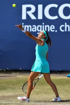 Serbian Aleksandra Krunic pictured in action during a tennis game between Belgian Alison Van Uytvanck and Jelena Jankovic versus Swiss Xenia Knoll and Serbian Aleksandra Krunic during the semi finals of the women s doubles tournament at Ricoh Open WTA Tennis Damen tennis tournament in Rosmalen, the Netherlands, Friday 10 June 2016. LUCxCLAESSEN  x04868899x