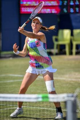 Swiss Xenia Knoll pictured in action during a tennis game between Belgian Alison Van Uytvanck and Jelena Jankovic versus Swiss Xenia Knoll and Serbian Aleksandra Krunic during the semi finals of the women s doubles tournament at Ricoh Open WTA Tennis Damen tennis tournament in Rosmalen, the Netherlands, Friday 10 June 2016. LUCxCLAESSEN  x04868895x
