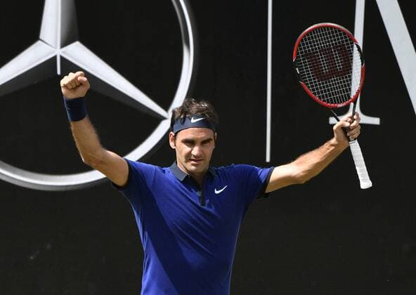 Roger Federer (SUI) jubelt nach Gewinn des Matches Matchgewinn 10.06.2016 Tennis Mercedes-Cup Stuttgart Weißenhof 04.06..-12.06.2016 MercedesCup Stuttgart Weißenhof 2016