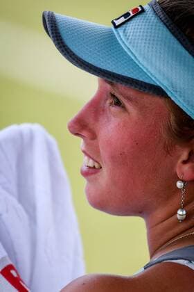 Belgian Elise Mertens pictured during a tennis game between Belgian Elise Mertens WTA Tennis Damen 171) and French Kristina Mladenovic (WTA 32) in the quarter finals of the women s singles at the Ricoh Open WTA tennis tournament in Rosmalen, the Netherlands, Friday 10 June 2016. LUCxCLAESSEN  x04868947x