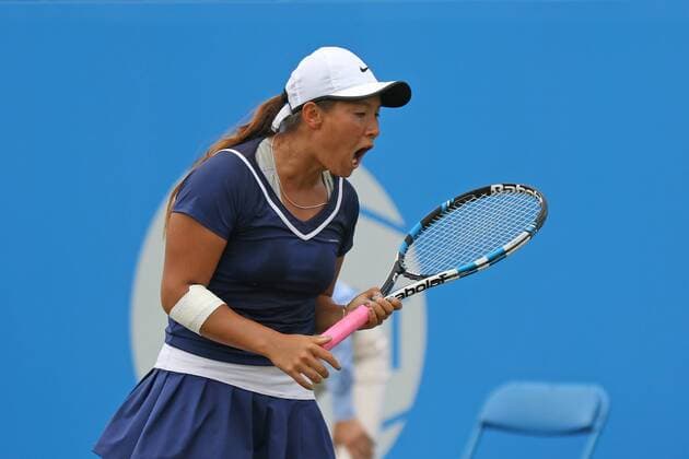 11.06.2016. Nottingham Tennis Centre, Nottingham, England. Aegon WTA Tennis Damen Nottingham Open Day 8. Tara Moore of Great Britain is angry with herself after a poor shot loses her a key point xDavidxKissmanx  ActionPlus11747521