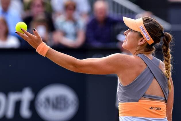 Swiss Belinda Bencic pictured in action during a tennis game between Swiss Belinda Bencic and French Kristina Mladenovic in the semi-finals of the women s singles at the Ricoh Open WTA Tennis Damen tennis tournament in Rosmalen, the Netherlands, Saturday 11 June 2016. LUCxCLAESSEN  x04869606x