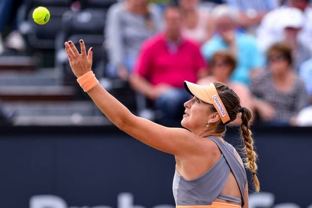 Swiss Belinda Bencic pictured in action during a tennis game between Swiss Belinda Bencic and French Kristina Mladenovic in the semi-finals of the women s singles at the Ricoh Open WTA Tennis Damen tennis tournament in Rosmalen, the Netherlands, Saturday 11 June 2016. LUCxCLAESSEN  x04869607x