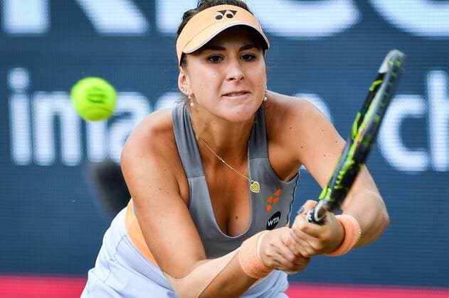 Swiss Belinda Bencic pictured in action during a tennis game between Swiss Belinda Bencic and French Kristina Mladenovic in the semi-finals of the women s singles at the Ricoh Open WTA Tennis Damen tennis tournament in Rosmalen, the Netherlands, Saturday 11 June 2016. LUCxCLAESSEN  x04869633x