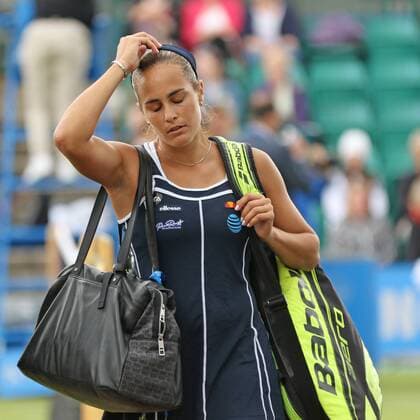 11.06.2016. Nottingham Tennis Centre, Nottingham, England. Aegon WTA Tennis Damen Nottingham Open Day 8. Monica Puig of Puerto Rico leave centre court after her two sets to love defeat in the semi final against Karolina Pliskova of Czech Republic xDavidxKissmanx  ActionPlus11747604