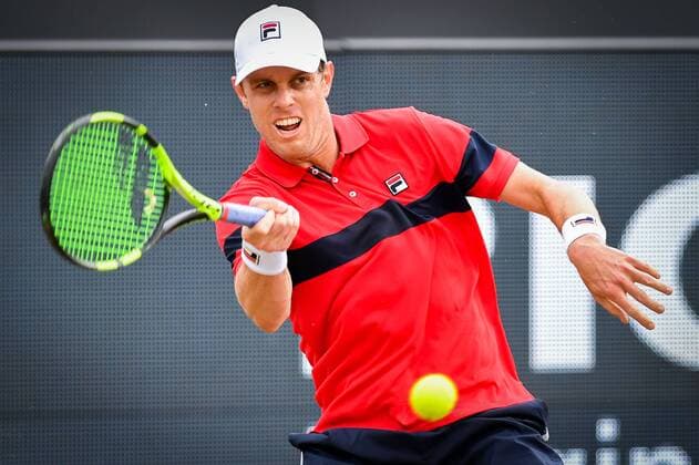 American Sam Querrey pictured in action during a tennis game between US Sam Querrey and French Nicolas Mahut in the semi-finals of the men s singles at the Ricoh Open WTA Tennis Damen tennis tournament in Rosmalen, the Netherlands, Saturday 11 June 2016. LUCxCLAESSEN  x04869682x