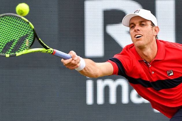 American Sam Querrey pictured in action during a tennis game between US Sam Querrey and French Nicolas Mahut in the semi-finals of the men s singles at the Ricoh Open WTA Tennis Damen tennis tournament in Rosmalen, the Netherlands, Saturday 11 June 2016. LUCxCLAESSEN  x04869689x
