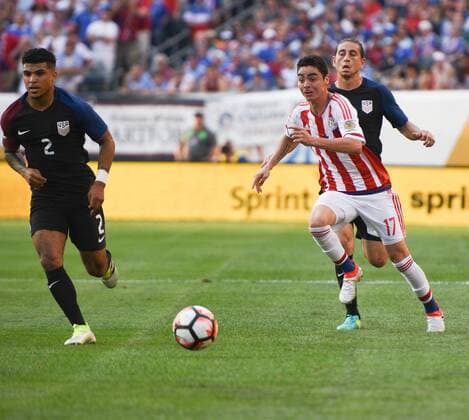 June 11, 2016 - Philadelphia, Pennsylvania, U.S - DEANDRE YEDLIN of the USA in action against Paraguay s MIGUEL ALMIRON, during the Copa America match played at Lincoln Financial Field in Philadelphia Pa Soccer 2016-Copa America-USA Vs Paraguay. - ZUMArf1_