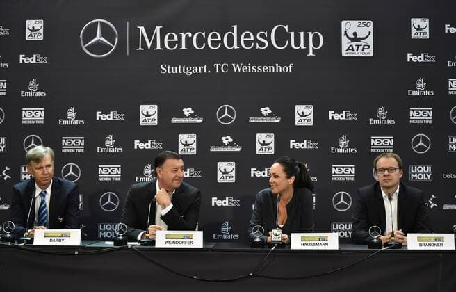 Abschlusspressekonferenz Pressekonferenz PK v.li.: Mark DARBY, ATP Tennis Herren Supervisor, Edwin WEINDORFER, Turnierdirektor und Veranstalter MercedesCup, Bettina HAUSSMANN, Head of Branded Entertainment, Mercedes-Benz Cars (Hauptsponsor), Gert BRANDNER, Vorsitzender TC Weissenhof 12.06.2016 Tennis Mercedes-Cup Stuttgart Weißenhof 04.06..-12.06.2016 MercedesCup Stuttgart Weißenhof 2016