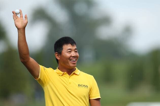 GOLF - PGA Golf Herren Lyoness Open 2016 ATZENBRUGG,AUSTRIA,12.JUN.16 - GOLF - PGA European Tour, Lyoness Open, Diamond Country Club. Image shows the rejoicing of Ashun Wu (CHN). GEPAxpictures xDanielxGoetzhaber