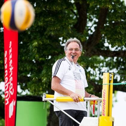 Wunibard Woessle mit Pfeife auf dem Schiedsrichter-Stuhl; LBS Cup Beachvolleyball Friedrichshafen, Promenade, Friedrichshafen Germany, 20160612; Friedrichshafen Copyright: Wuechnerx xEibner-Pressefoto EP_nwr