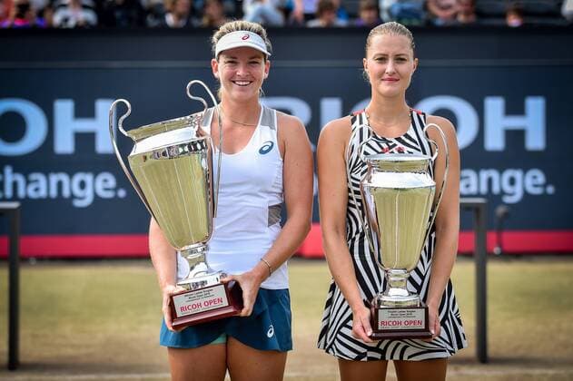 French Kristina Mladenovic and American Coco Vandeweghe pictured after a tennis game between French Kristina Mladenovich and American Coco Vandeweghe in the finals of the women s singles at the Ricoh Open WTA Tennis Damen tennis tournament in Rosmalen, the Netherlands, Sunday 12 June 2016. LUCxCLAESSEN  x04869838x
