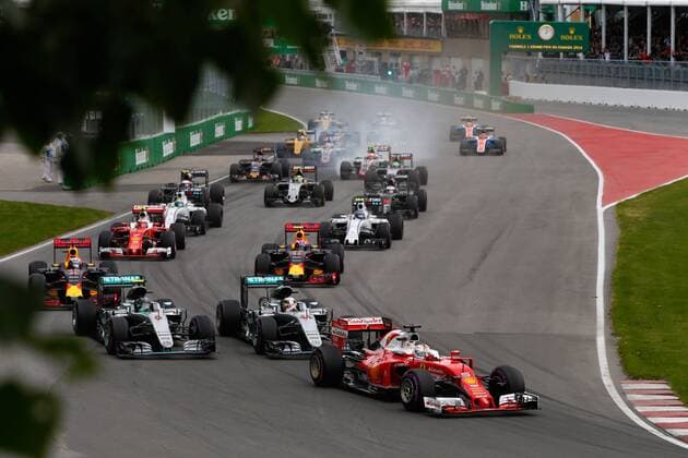 Formel 1, GP Kanada Motorsports: FIA Formula One World Championship WM Weltmeisterschaft 2016, Grand Prix of Canada, 5 Sebastian Vettel (GER, Scuderia Ferrari), 44 Lewis Hamilton (GBR, Mercedes AMG Petronas F1 Team), 6 Nico Rosberg (GER, Mercedes AMG Petronas F1 Team), xWWx