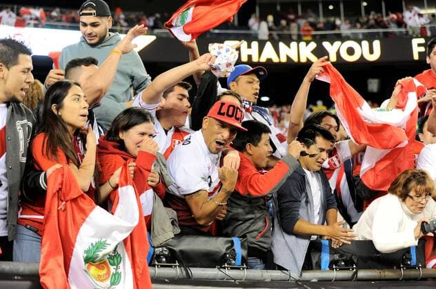 Sunday, June 12, 2016: Fans of Peru celebrate during the Copa America Centenario 2016 match between Brazil and Peru held at Gillette Stadium in Foxborough Massachusetts. Peru defeats Brazil 1-0. Soccer 2016: Copa America Centenario Brazil vs Peru JUN 12 - ZUMAc04_
