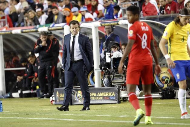 12 June 2016: Brazil head coach Carlos Dunga glares from the sideline. Peru defeated Brazil 1-0 in a Group B first round match in the 2016 Copa America Centenario at Gillette Stadium in Foxborough, Massachusetts. (Photograph by Fred Kfoury III Icon Sportswire) SOCCER: JUN 12 Copa America Centenario - Brazil v Peru Icon482160612020 EDITORIAL USE ONLY