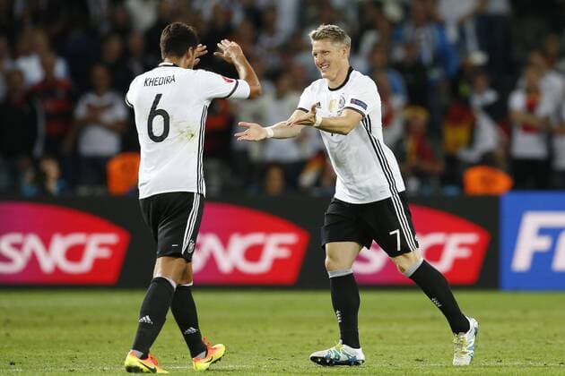 (L-R) Sami Khedira of Germany, Bastian Schweinsteiger of Germany during the UEFA EURO EM Europameisterschaft Fussball 2016 Group C group stage match between Germany and Ukraine at the SStade Pierre-mauroy on june 12, 2016 in Lille, France. Germany v Ukraine UEFA EURO 2016 Group C 2016 2017 xVIxxIVx 5650084