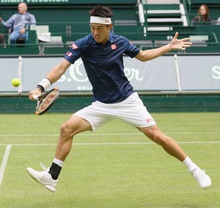 Nishikori advances to Gerry Weber Open 2nd round Japan s Kei Nishikori returns a shot against Lucas Pouille of France in his 6-7, 6-1, 6-4 win in a first-round match of the Gerry Weber Open tennis tournament in Halle, Germany, on June 13, 2016. 