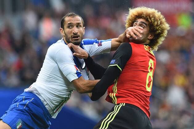 Giorgio Chiellini Italy, Marouane Fellaini Belgium Lyon 13-06-2016 Stade de Lyon Footballl Euro2016 Belgium - Italy Group Stage Group D. massimoxinsabato